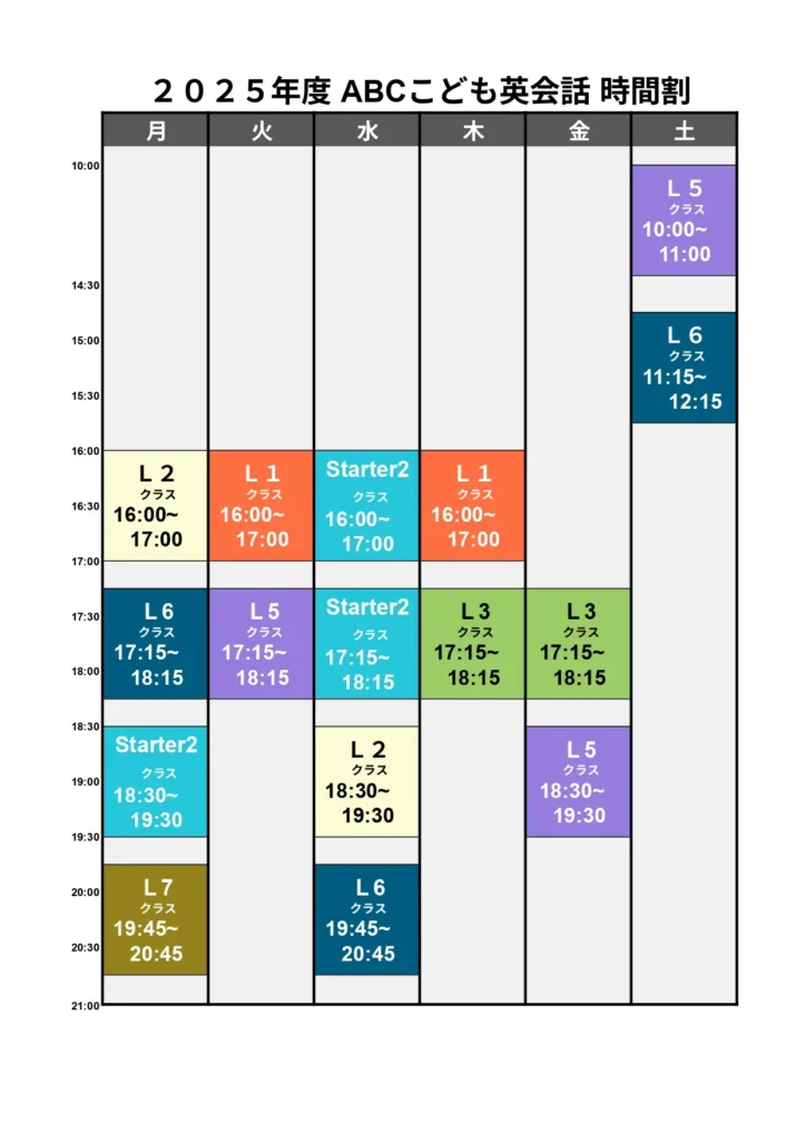 2025年度ABCこども英会話時間割